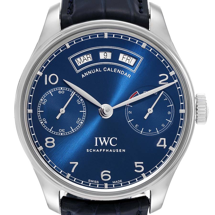 IWC Portugieser Annual Calendar Blue Dial Steel Mens Watch IW503502