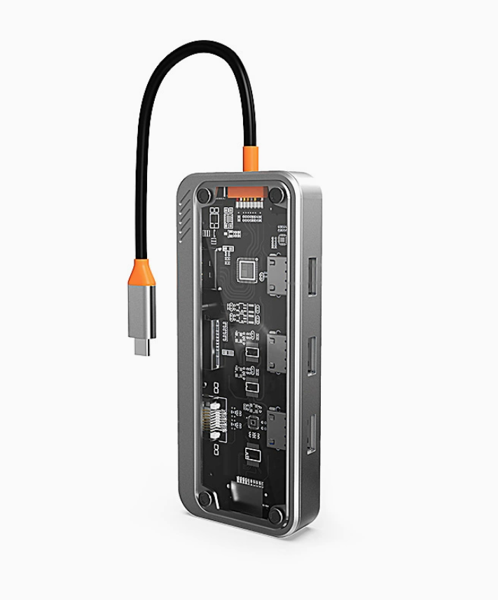 Transparent Cyberpunk Style USB-C Hub Adapter