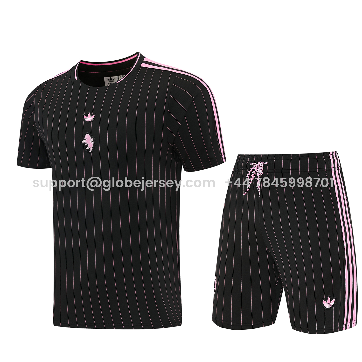 Juventus 26-27 Short-Sleeve Training Set - Pink Lines Black Top & Shorts