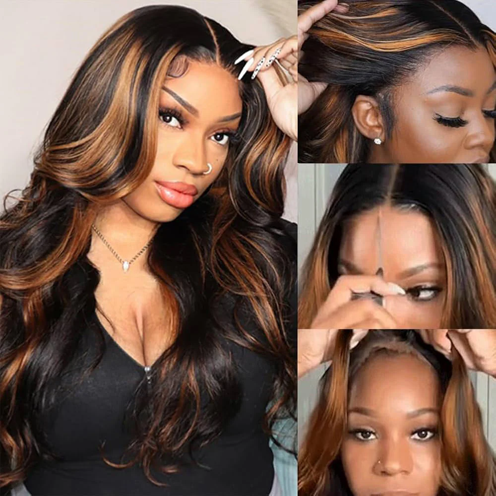 Megalook Bogo Free 1BP30 Highlight Body Wave Loose Curly Wig 6x5 Pre-Cut And 13x4 Lace Front Wig Human Hair