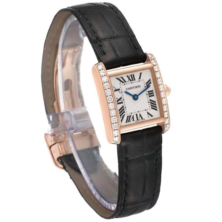 Cartier Tank Francaise Rose Gold Diamond Black Strap Ladies Watch WE104531