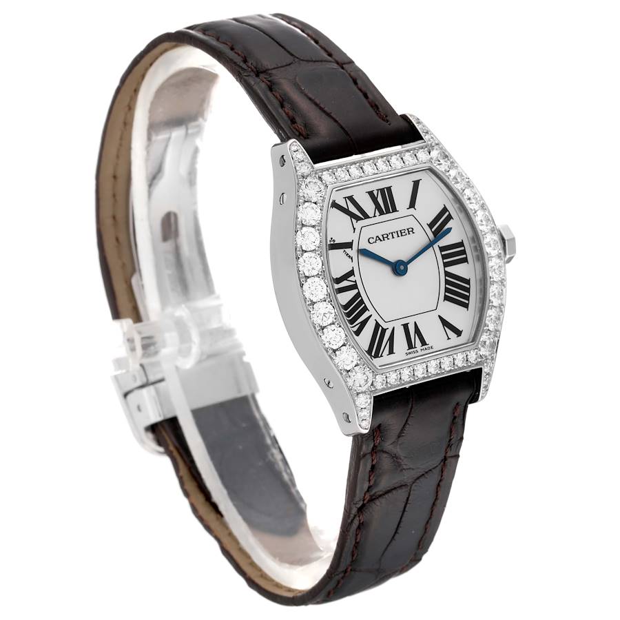 Cartier Tortue White Gold Diamond Black Strap Ladies Watch WA507231