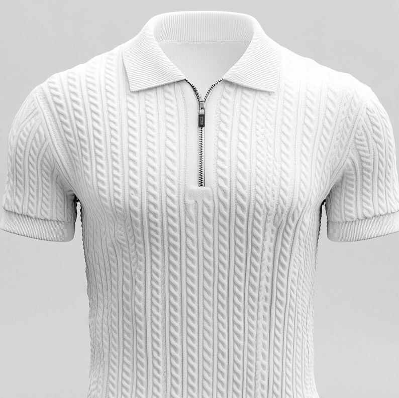 Men's Jacquard Knit Half Zip Short Sleeve Polo Shirt