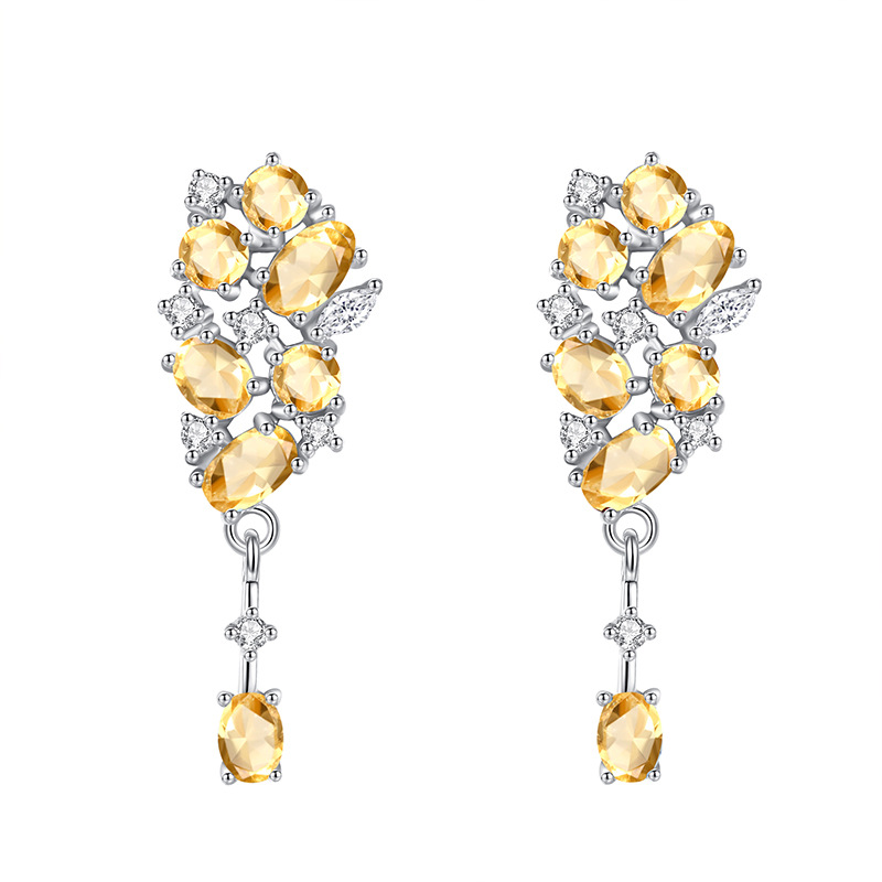 GemVibra 925 Silver Drop Earrings with Natural Amethyst/Citrine/Garnet/Peridot/Topaz & Rhinestone Accents