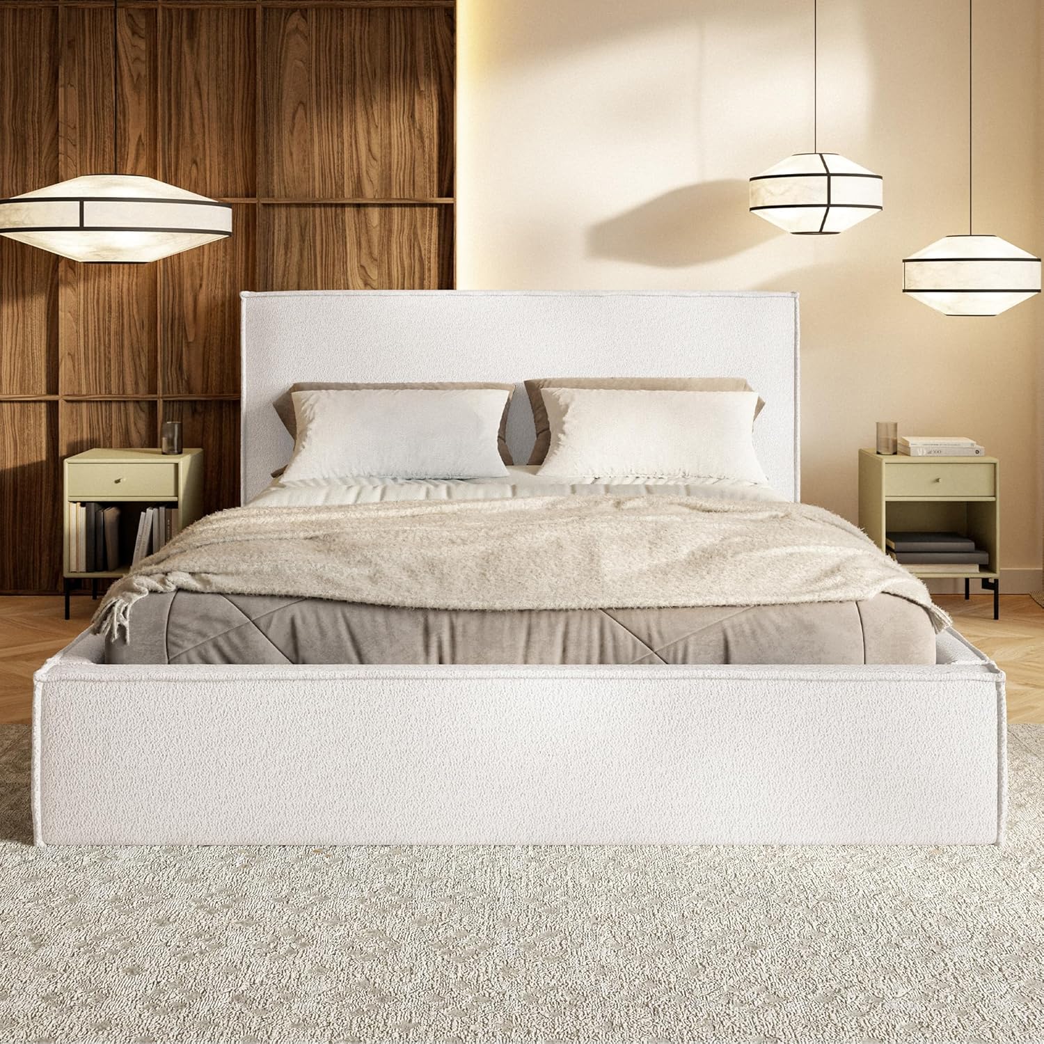 Modern Boho Bed Frame with Storage Compartment
