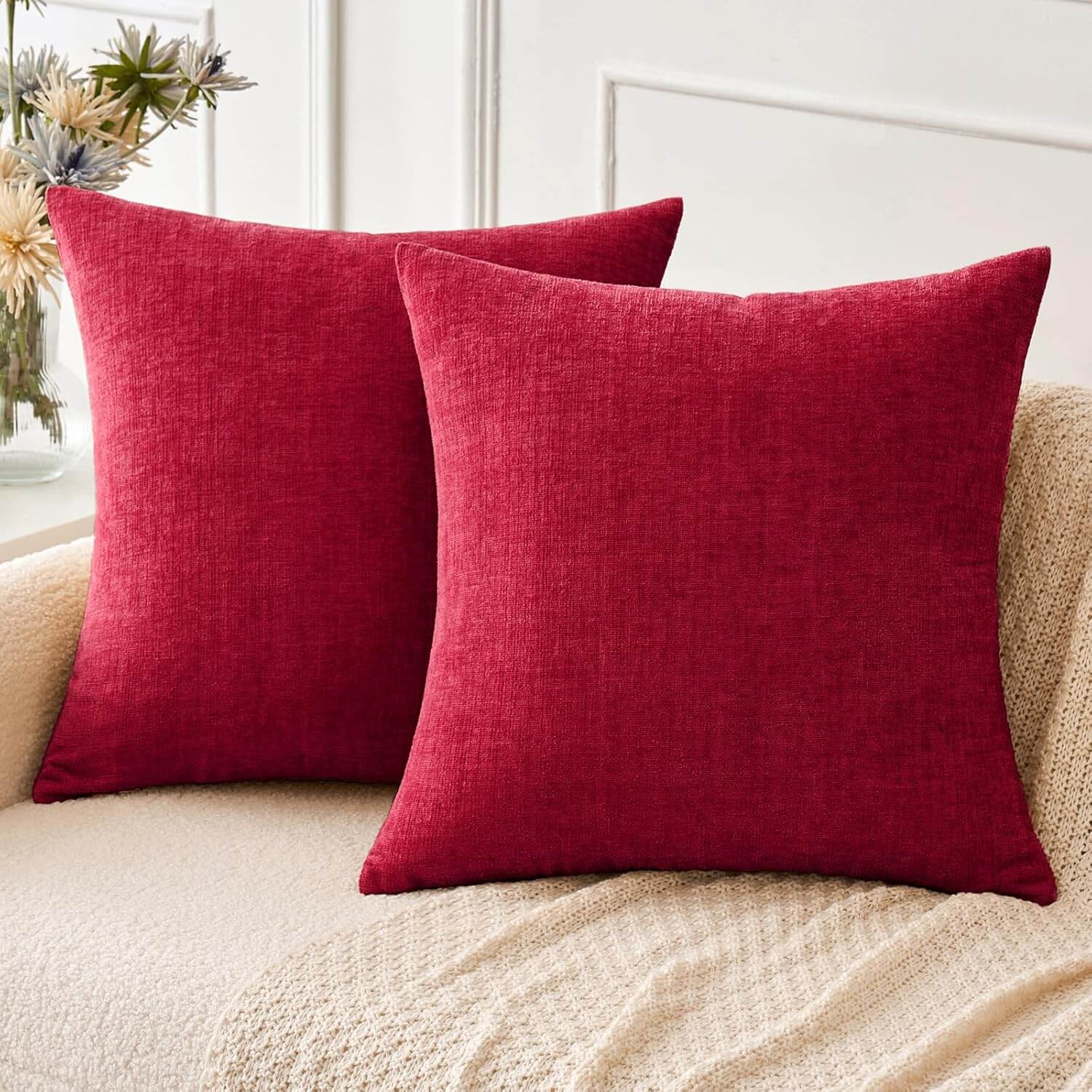 Soft Chenille Solid Dyed Pillow Covers (Pack of 2)