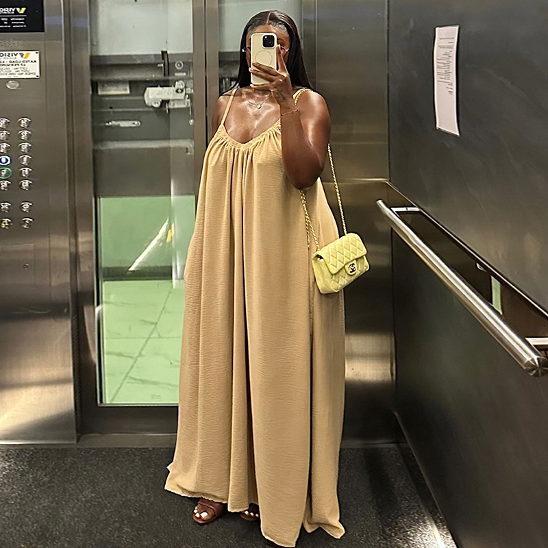 Women Summer Casual V-Neck Strappy Maxi Dress