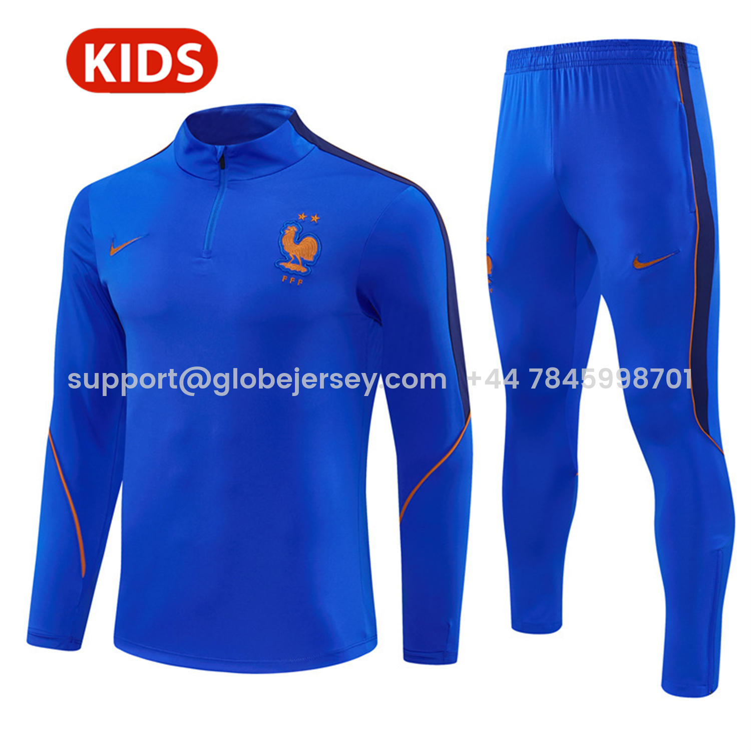 France 2026 Kids Long Sleeve Training Set - Royal Blue Top & Pants