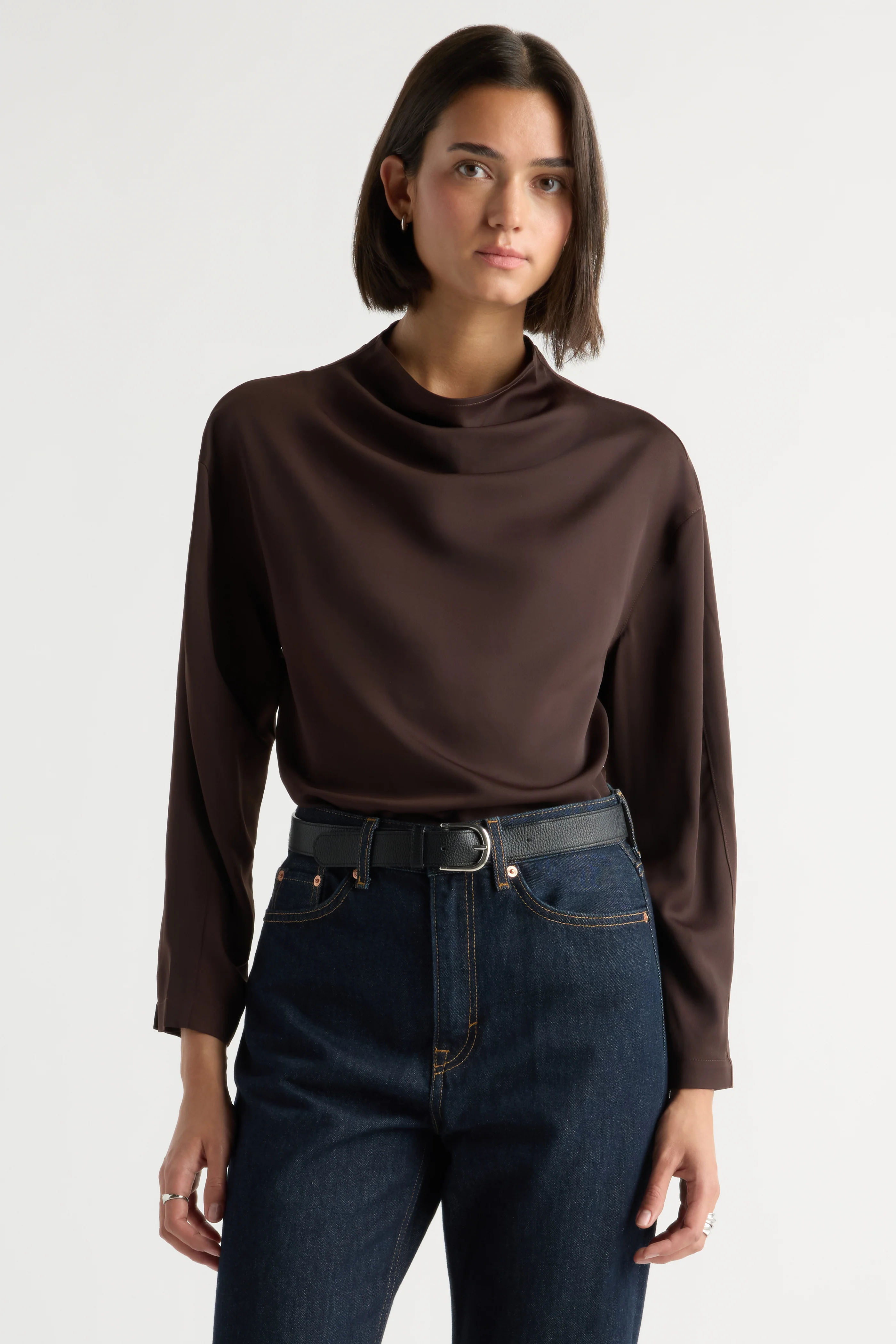 Aaliyah Gathered-Neck Long-Sleeve Blouse