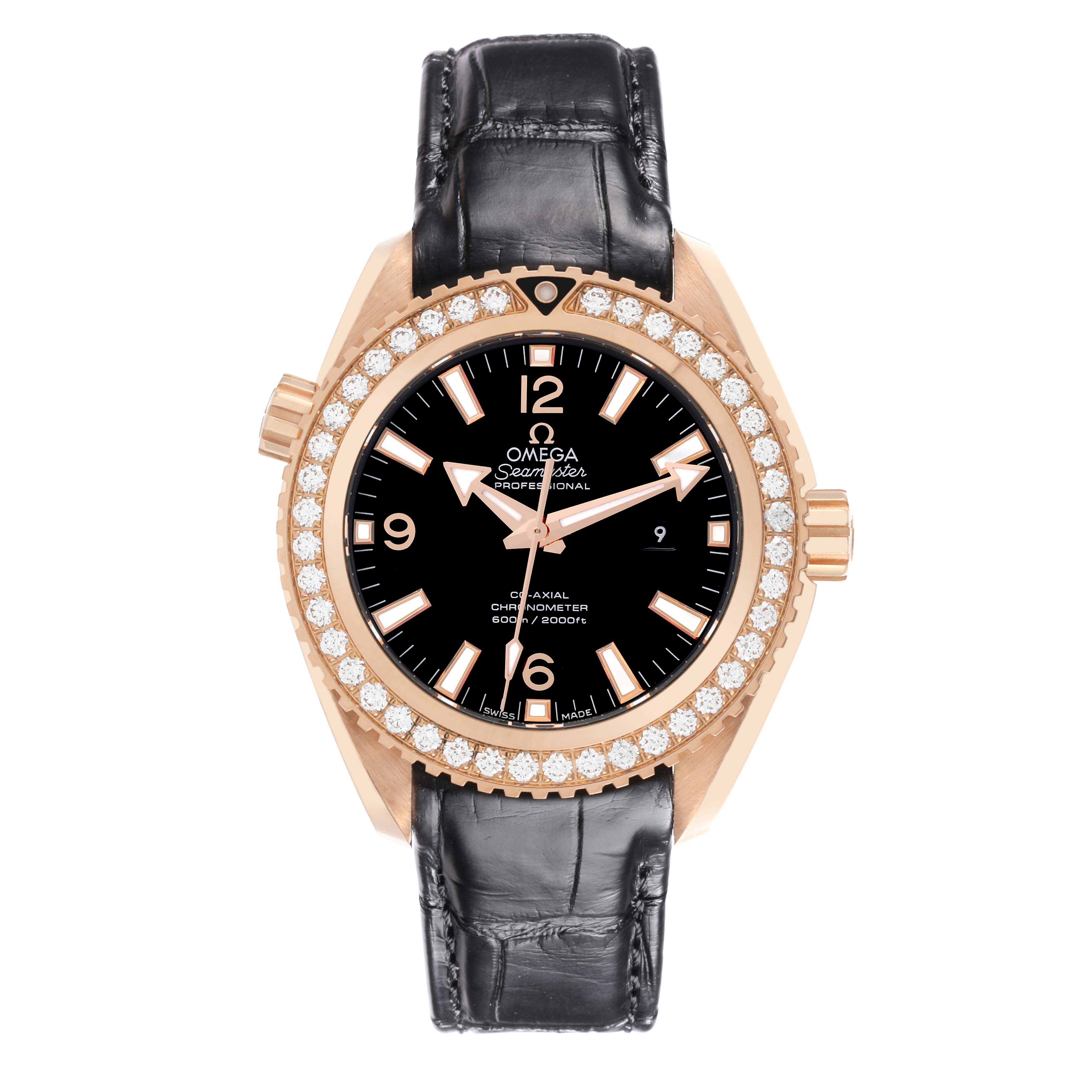 Omega Seamaster Planet Ocean Rose Gold Diamond Watch 37.5 MM 232.58.38.20.01.001 BoxCard