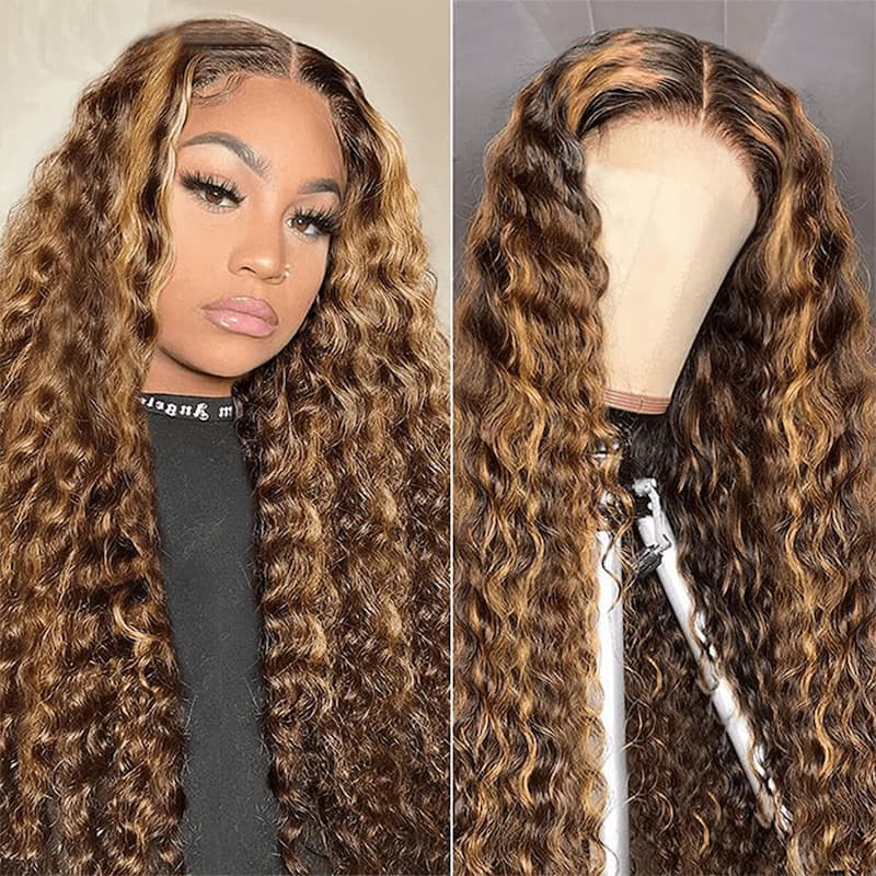 Megalook Bogo Free 13x4 Lace Front Highlight 4/27 Honey Blonde Body/Deep Wave 100% Human Hair Wig