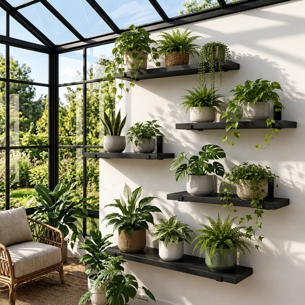 5 Pack Black Floating Shelves with Gold Brackets