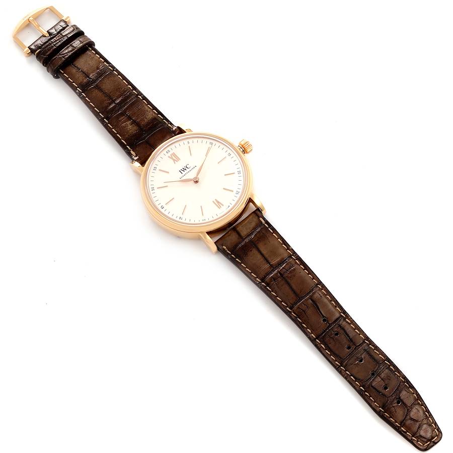 IWC Portofino 18k Rose Gold Silver Dial Brown Strap Mens Watch IW511101