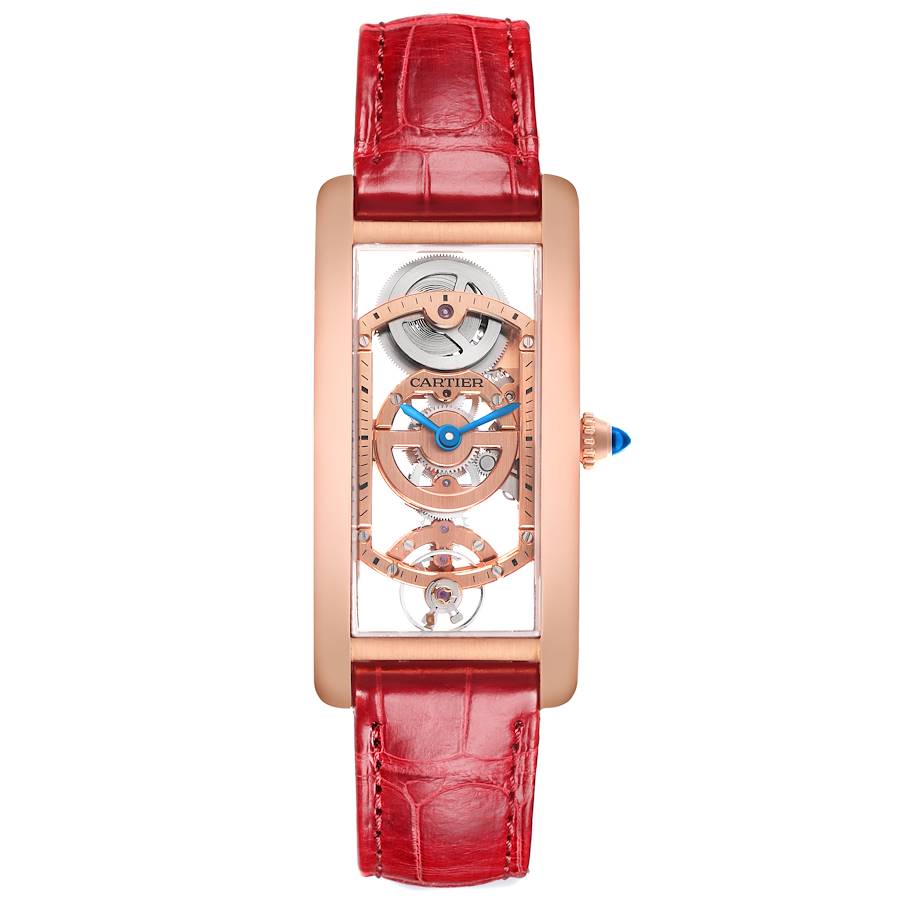 Cartier Tank Cintr&eacute;e Skeleton Rose Gold Mens Watch WHTA0008
