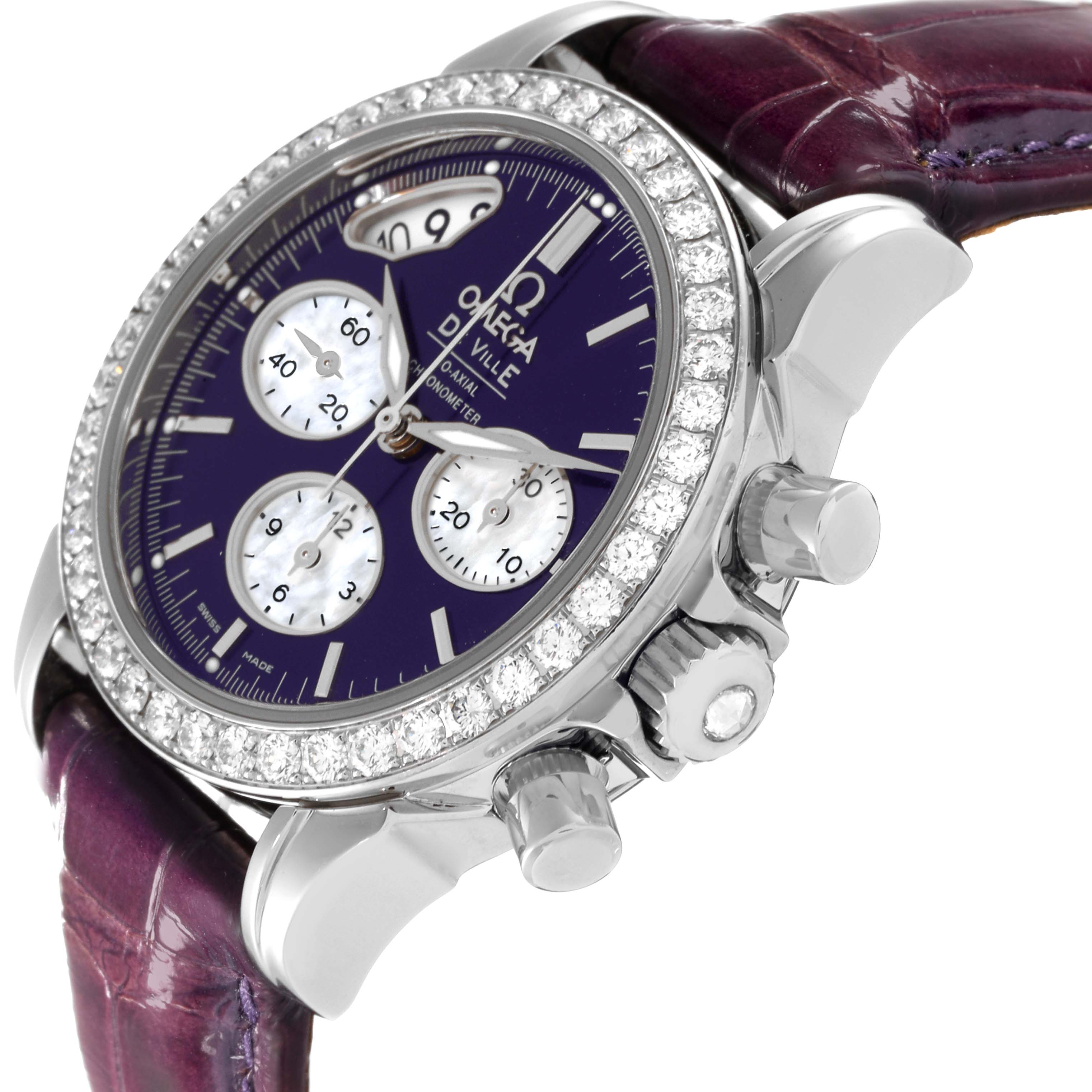 Omega DeVille Steel Purple Dial Diamond Bezel Ladies Watch 35.0 MM 422.18.35.50.10.001
