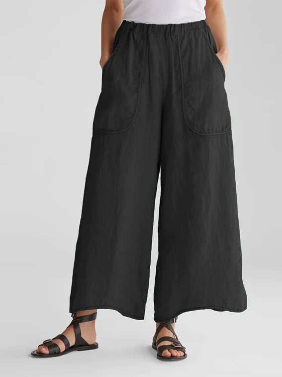 Cotton-Linen big pocket loose fit daily casual Pants