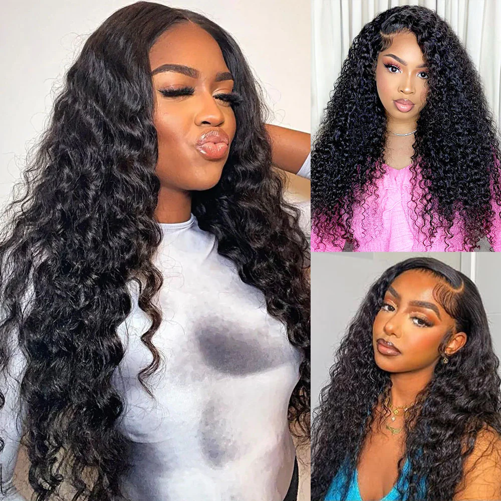 Megalook 13x4 Lace Frontal Loose Deep Wave Invisible Knots Natural Black Natural Hairline