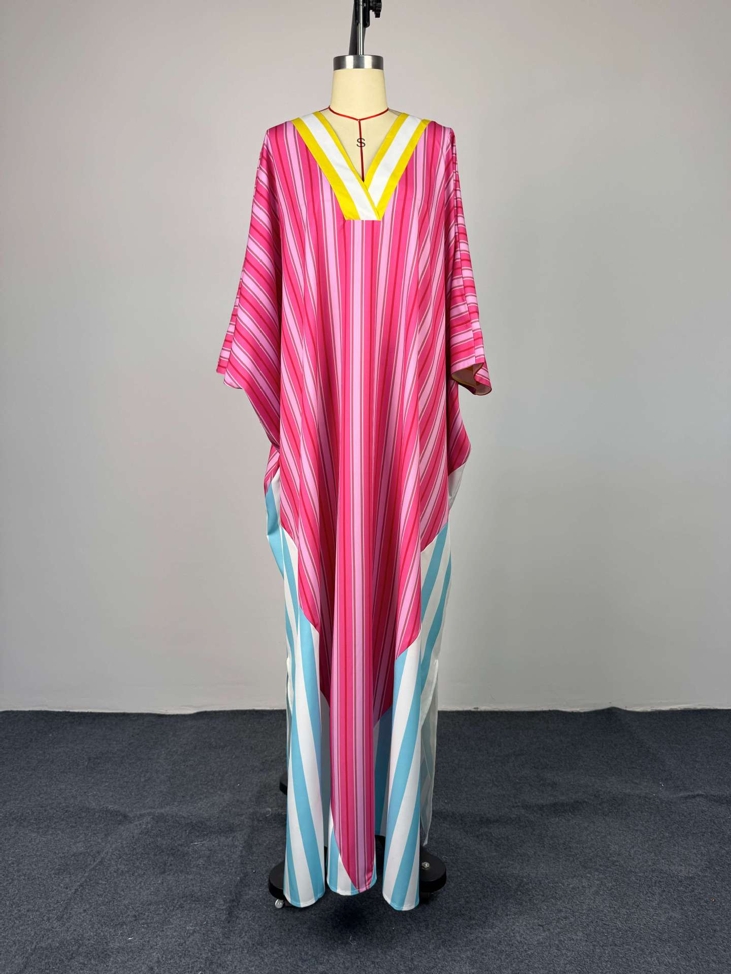 Women African Spring V-Neck Striped Maxi Dress