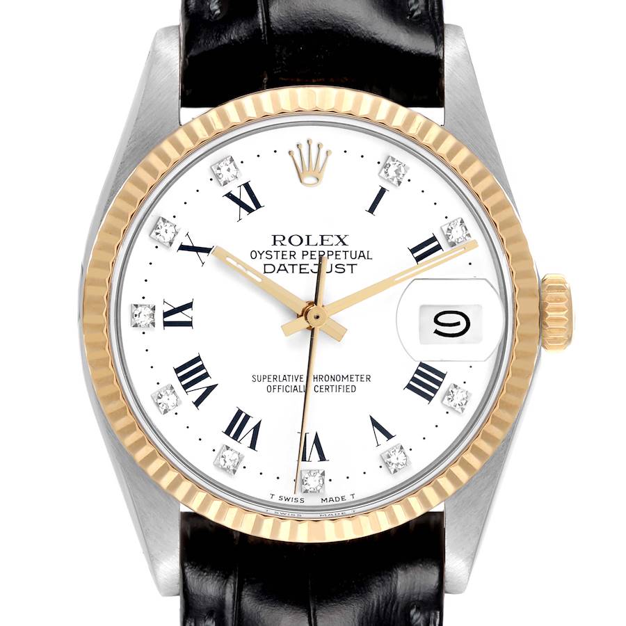 Rolex Datejust Steel Yellow Gold White Diamond Dial Vintage Mens Watch 16013
