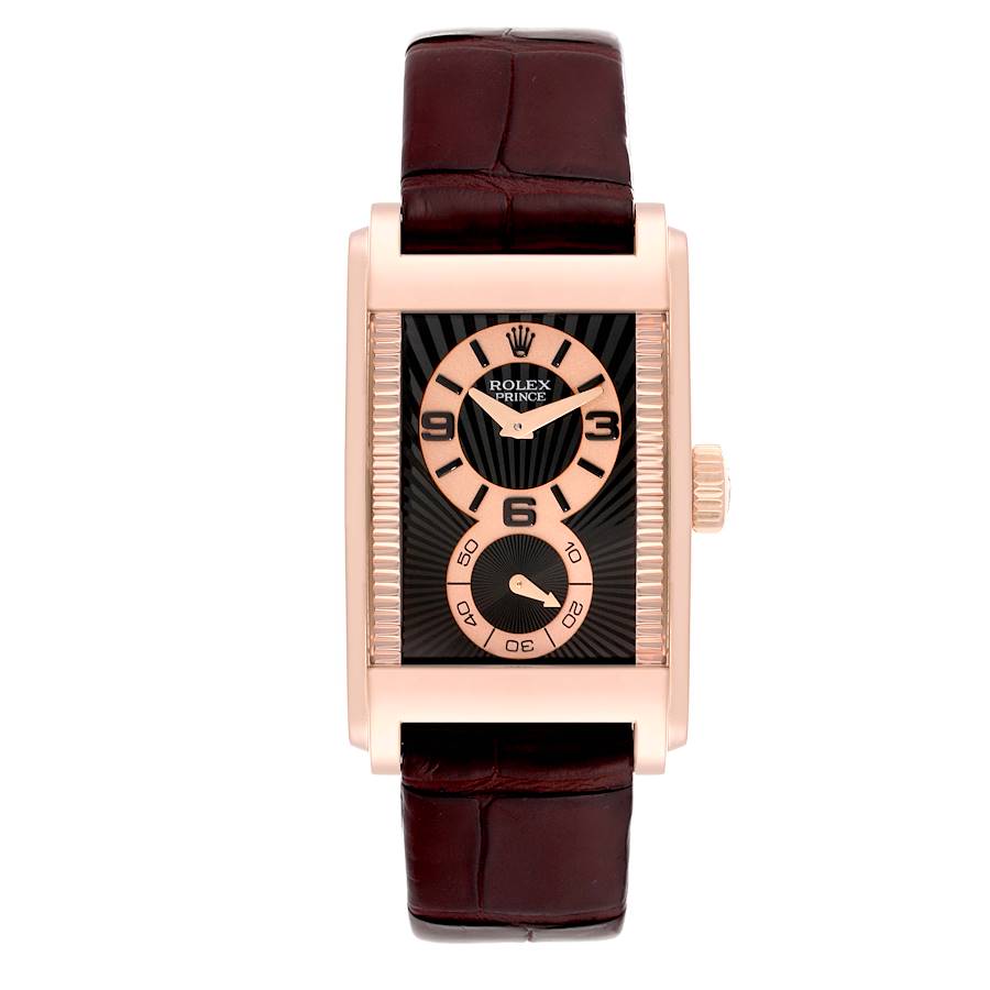 Rolex Cellini Prince Rose Gold Black Dial Mens Watch 5442