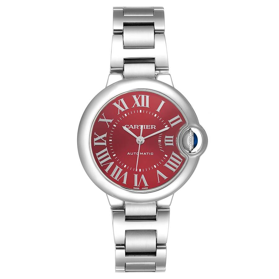 Cartier Ballon Bleu Red Dial Steel Ladies Watch WSBB0048