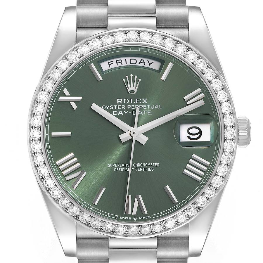 Rolex Day Date President White Gold Green Diamond Mens Watch 228349