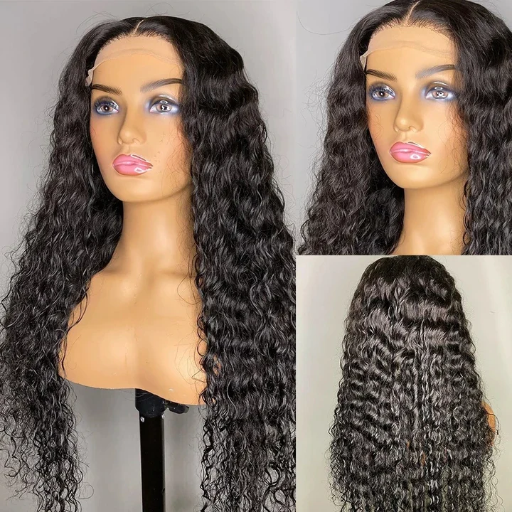 Megalook Bogo Free Deep Wave / Body Wave/Yaki Straight 4x4 Lace Closure Wig Natural Black