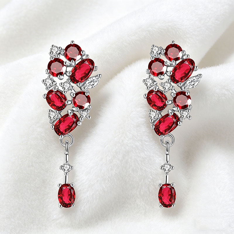 GemVibra 925 Silver Drop Earrings with Natural Amethyst/Citrine/Garnet/Peridot/Topaz & Rhinestone Accents