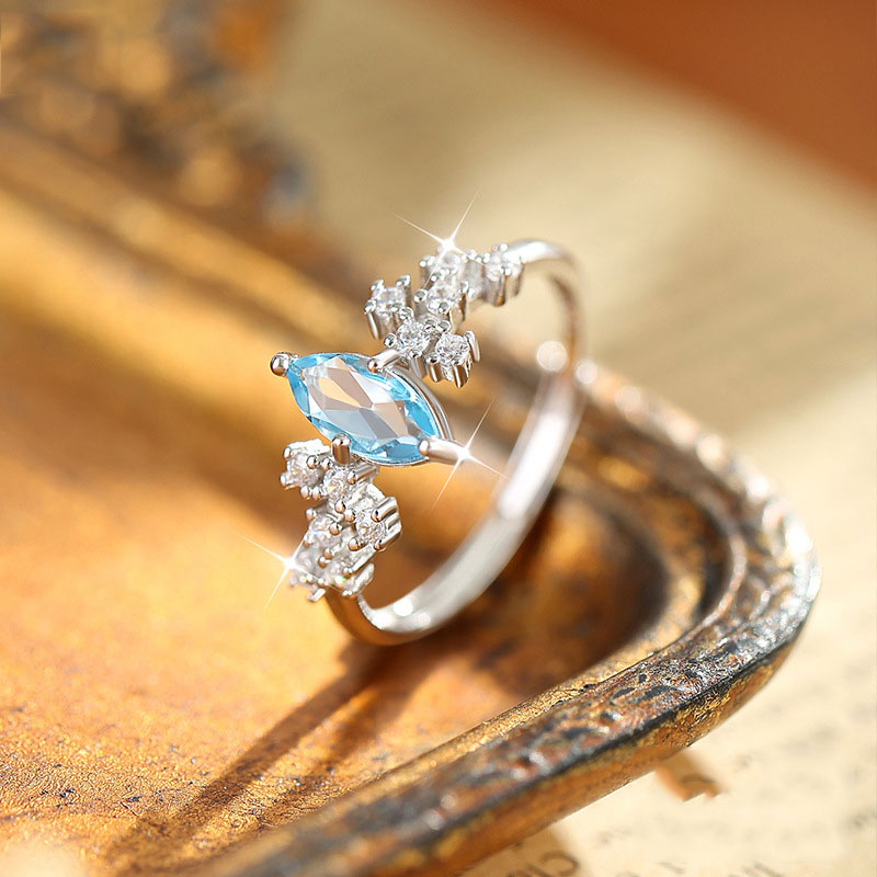 GemVibra Marquise Gemstone Open Ring, S925 Silver with Natural Crystal Variants