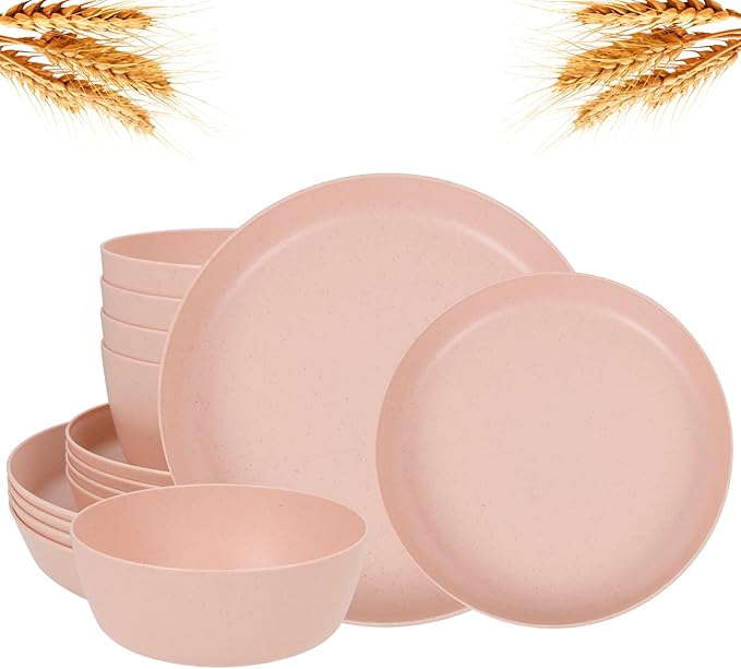 EI 12pcs White Wheat Straw Plates