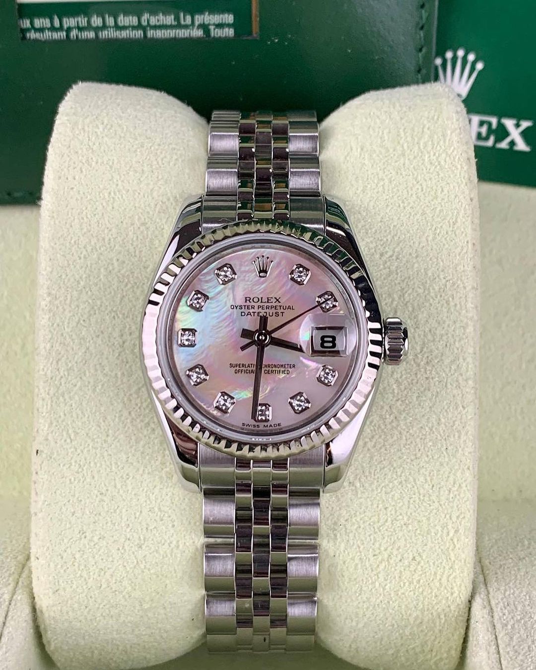 Rolex Lady Datejust 28 Pink Diamond Dial Fluted Bezel Watch 279174