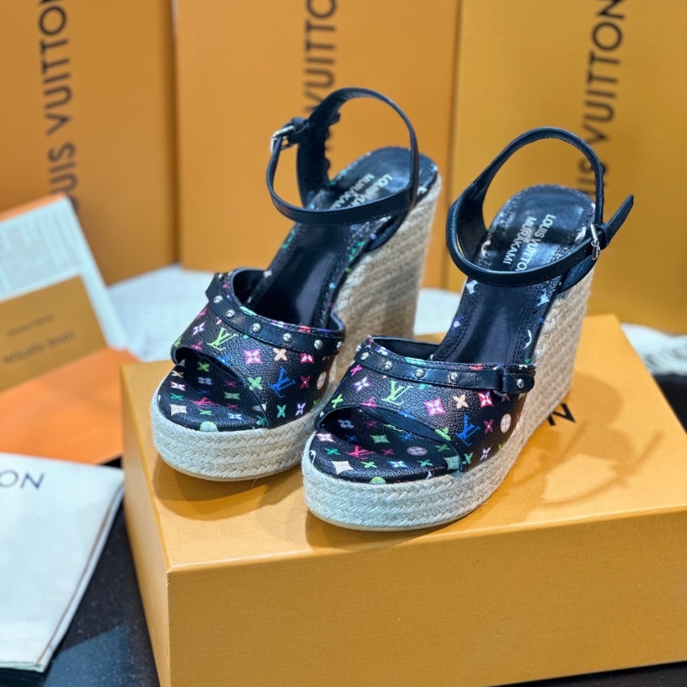 Louis Vuitton X Takashi Murakami Helios Wedge Sandal Black