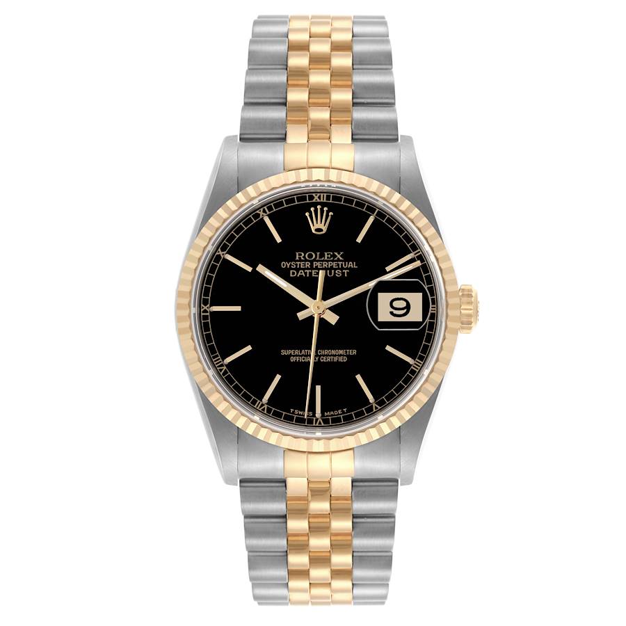 Rolex Datejust 36 Steel Yellow Gold Black Dial Mens Watch 16233