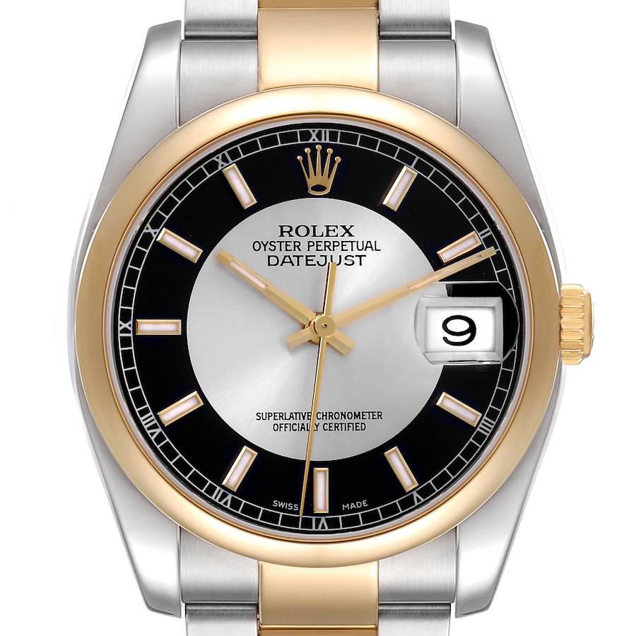 Rolex Datejust Steel Yellow Gold Tuxedo Dial Mens Watch 116203