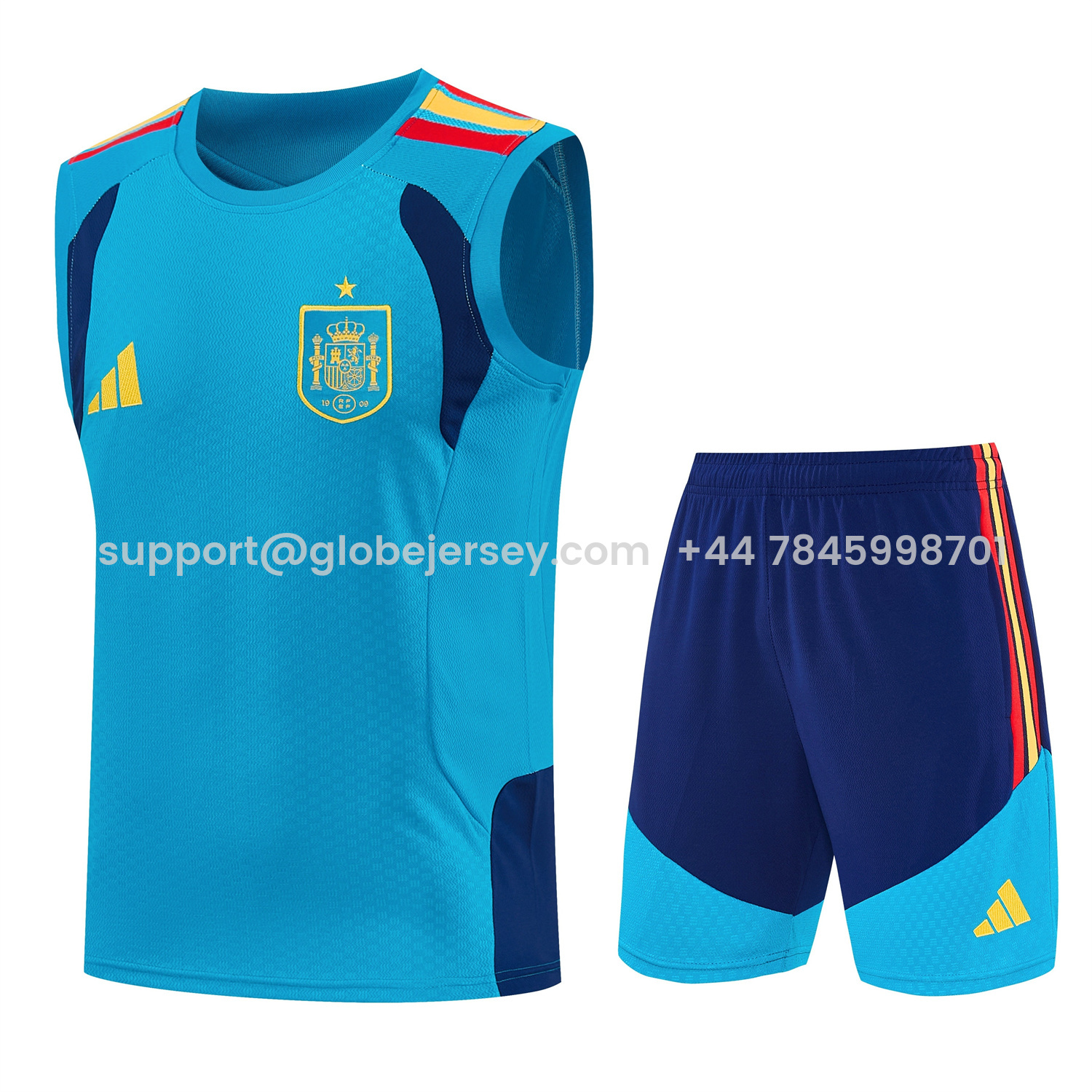 Spain 2026 Vest Training Set - Lake Blue Vest and Dark Blue Shorts