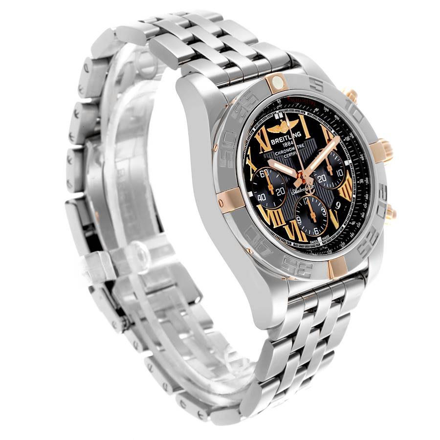 Breitling Chronomat Black Dial Steel Rose Gold Mens Watch IB0110