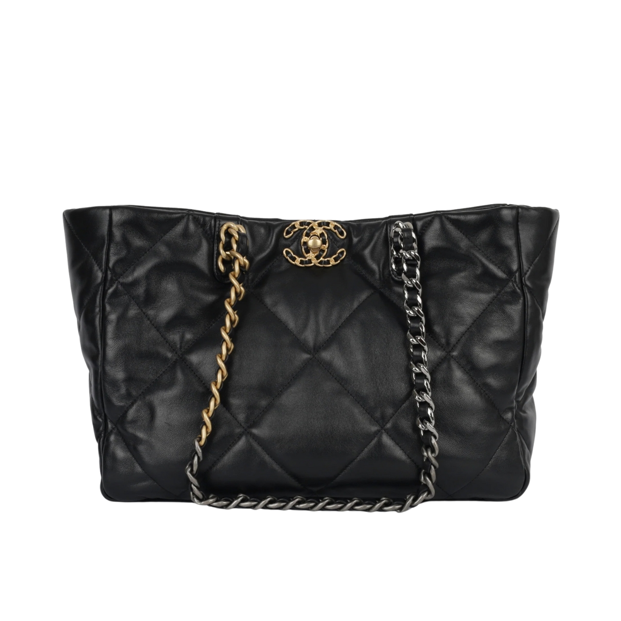 Chanel Quilted 19 East West Shopping Bag Black 35Cm