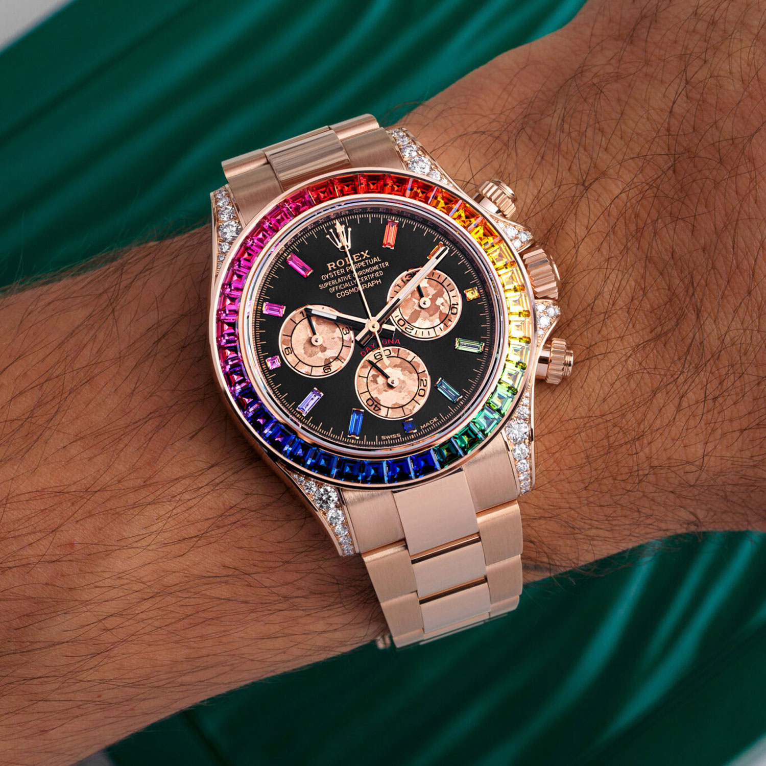 ​Rollie-The Crown Daytona Rainbow Diamond Rose Gold Stainless Steel 40mm
