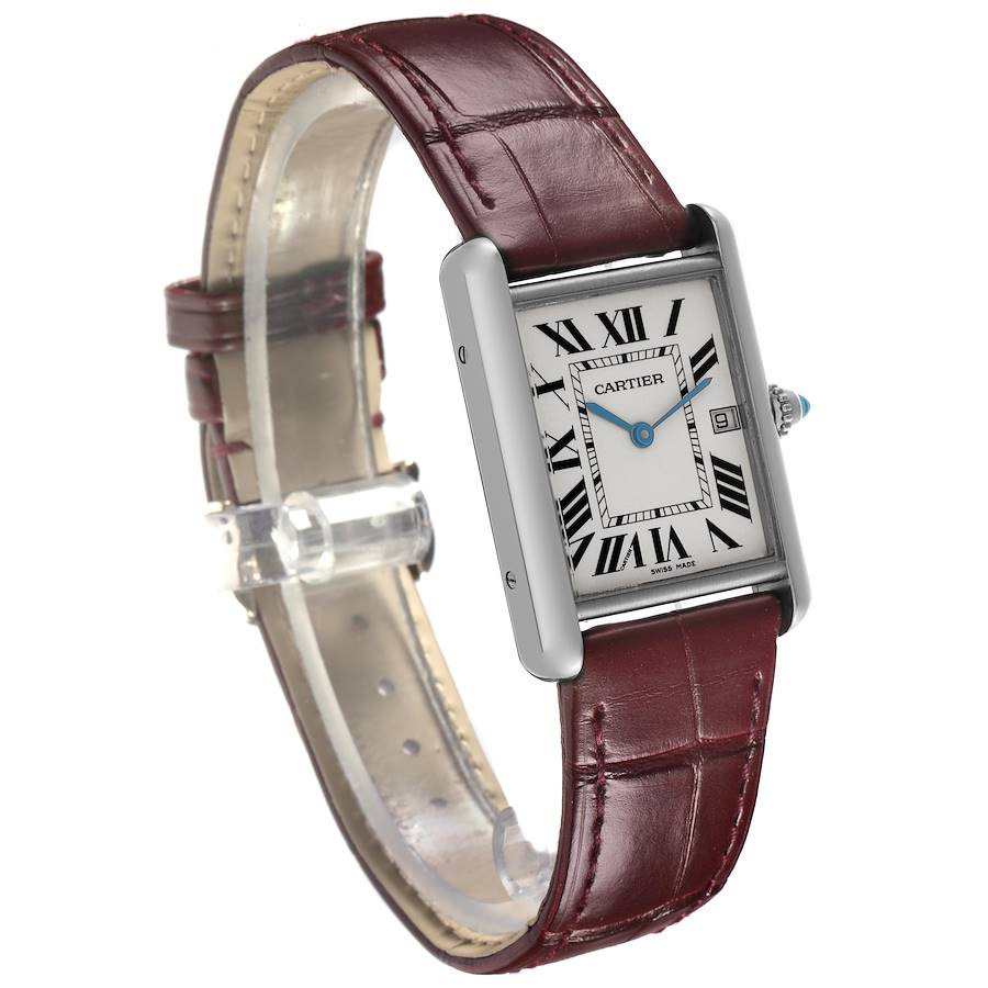 Cartier Tank Louis Large White Gold Brown Strap Mens Watch W1540956
