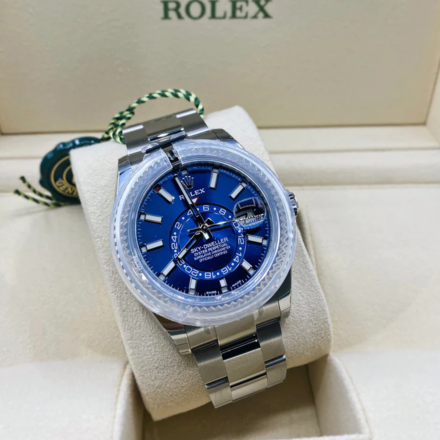Rolex Sky-Dweller Blue Dial White Gold Bezel Steel Band Men's Watch M326934-0003 Unworn