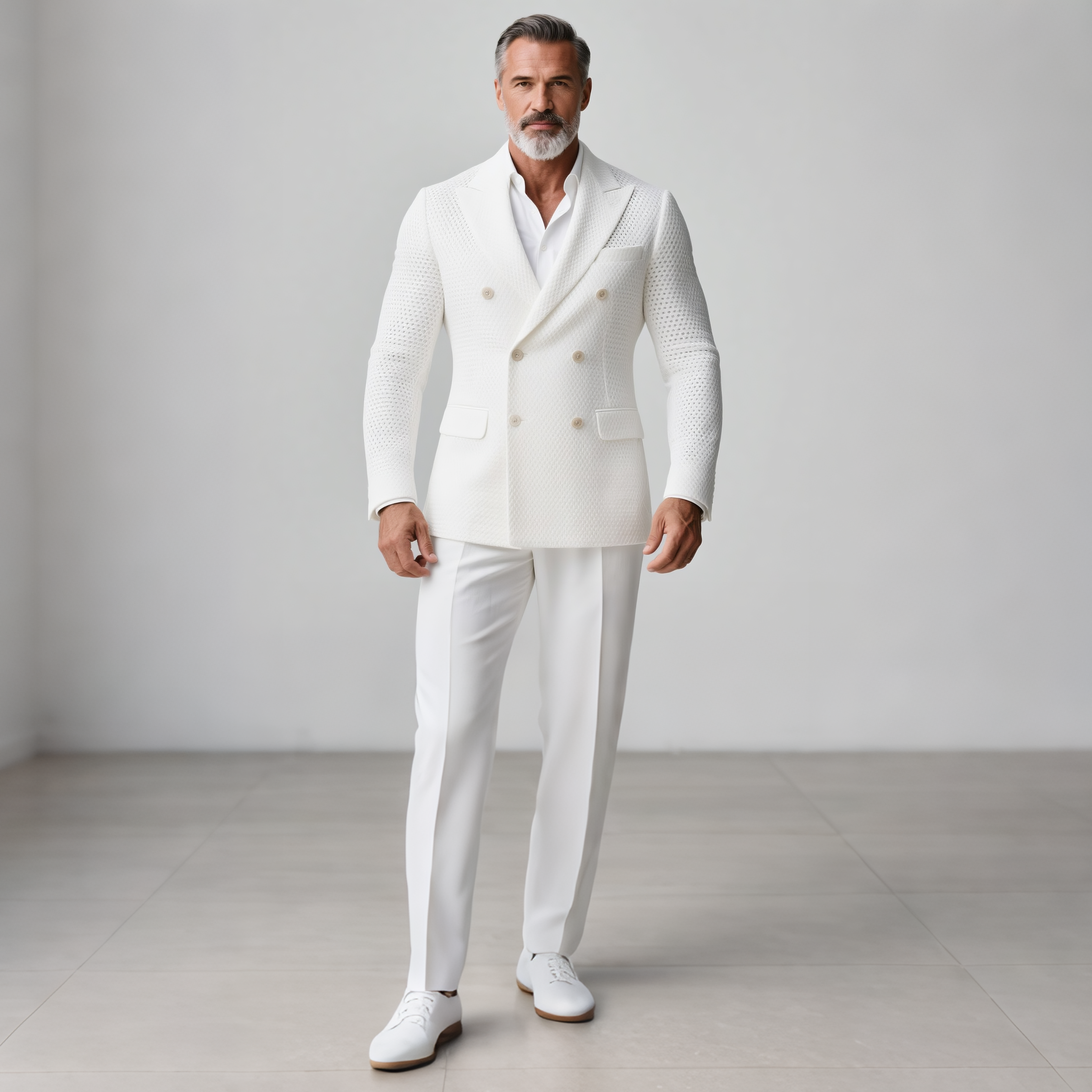 Men's Peaked Lapel Double Breasted Long Sleeve Hollow Out Knit Blazer