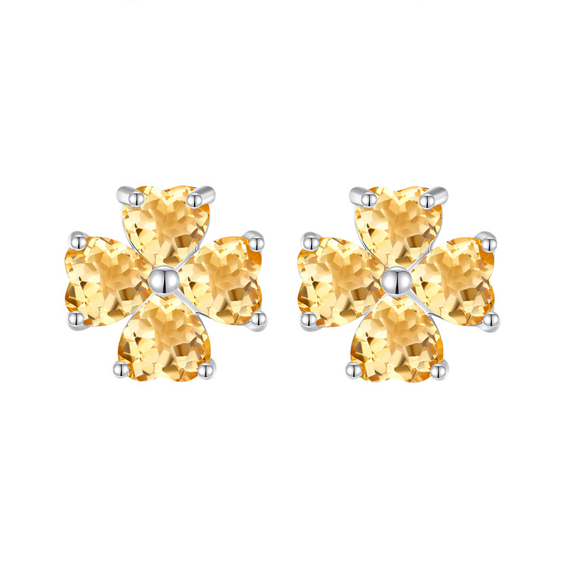 GemVibra Clover Stud Earrings, S925 Silver with Multi-Crystal Variants