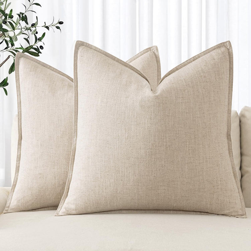 Decorative Linen Boho Farmhouse Neutral Couch Throw Pillows Covers (Pack of 2)