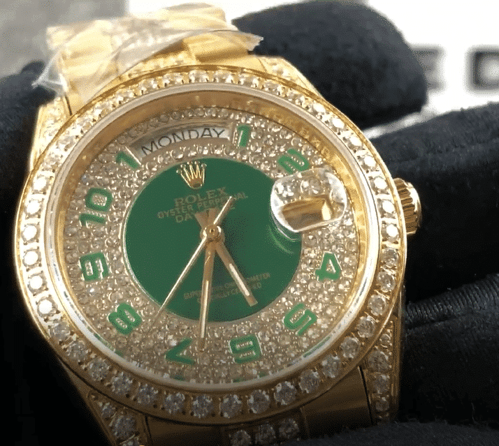Rolex Datejust Yellow Gold Green Dial Iced out 118348 Replica
