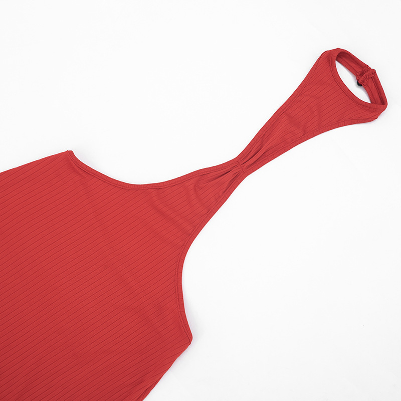 Women Sleeveless Sexy Ribbed Hollow-Out Halter Maxi Dress