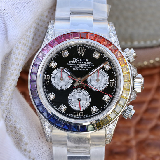 Rolex Daytona Rainbow Diamond Silver Stainless Steel 40mm