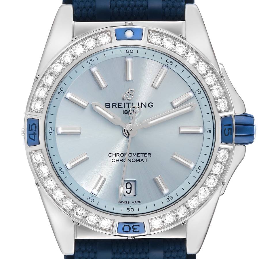 Breitling Super Chronomat Blue Dial Steel Diamond Ladies Watch A17356