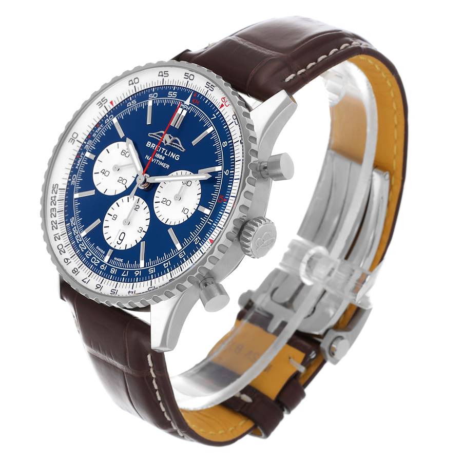 Breitling Navitimer 01 Blue Dial Brown Strap Steel Mens Watch AB0137