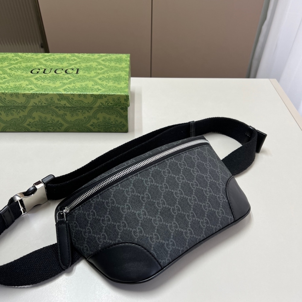 Gucci GG Emblem Small Belt Bag Black Fabric 23Cm ‎821165 FAED9 1000