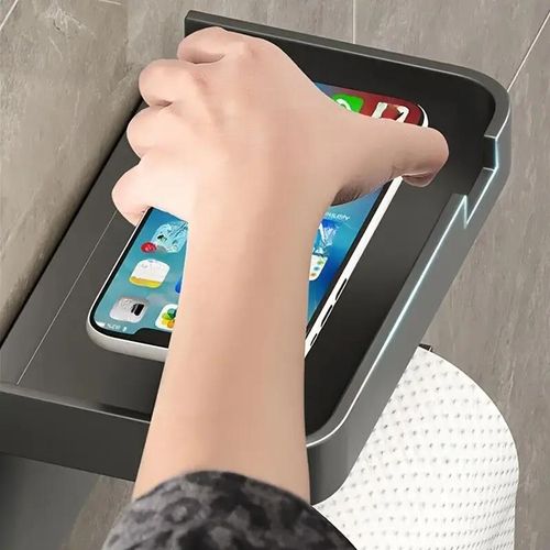 OIPETLUCK Punch-free toilet paper holder, toilet paper roll holder, wall-mounted toilet paper holder, bathroom paper holder with mobile phone holder, self-adhesive wall holder